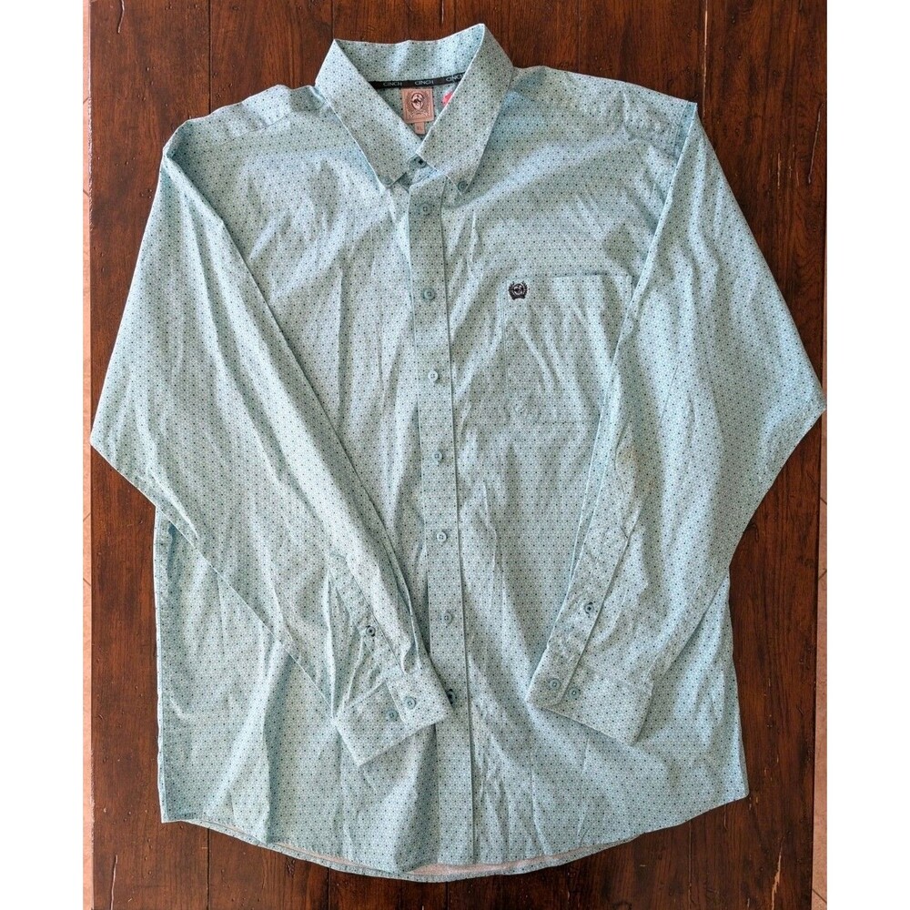CINCH MEN XL Western Shirt Aqua Blue Geometric Medallion Print L/S Button Up